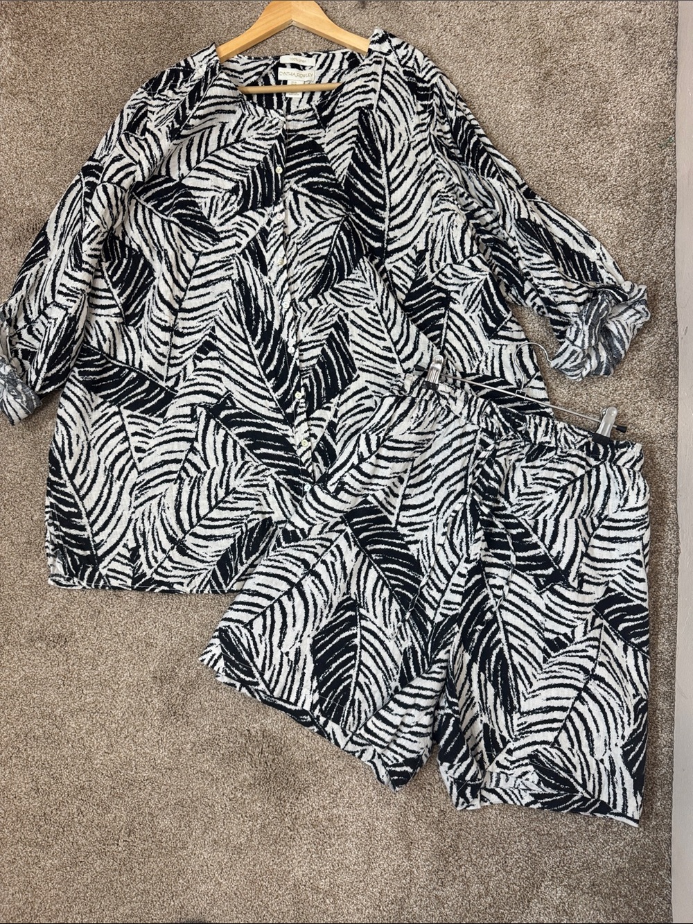 Cynthia Rowley Womens Plus size 3X 100% Linen Set Leaf-Print Shirt and Shorts